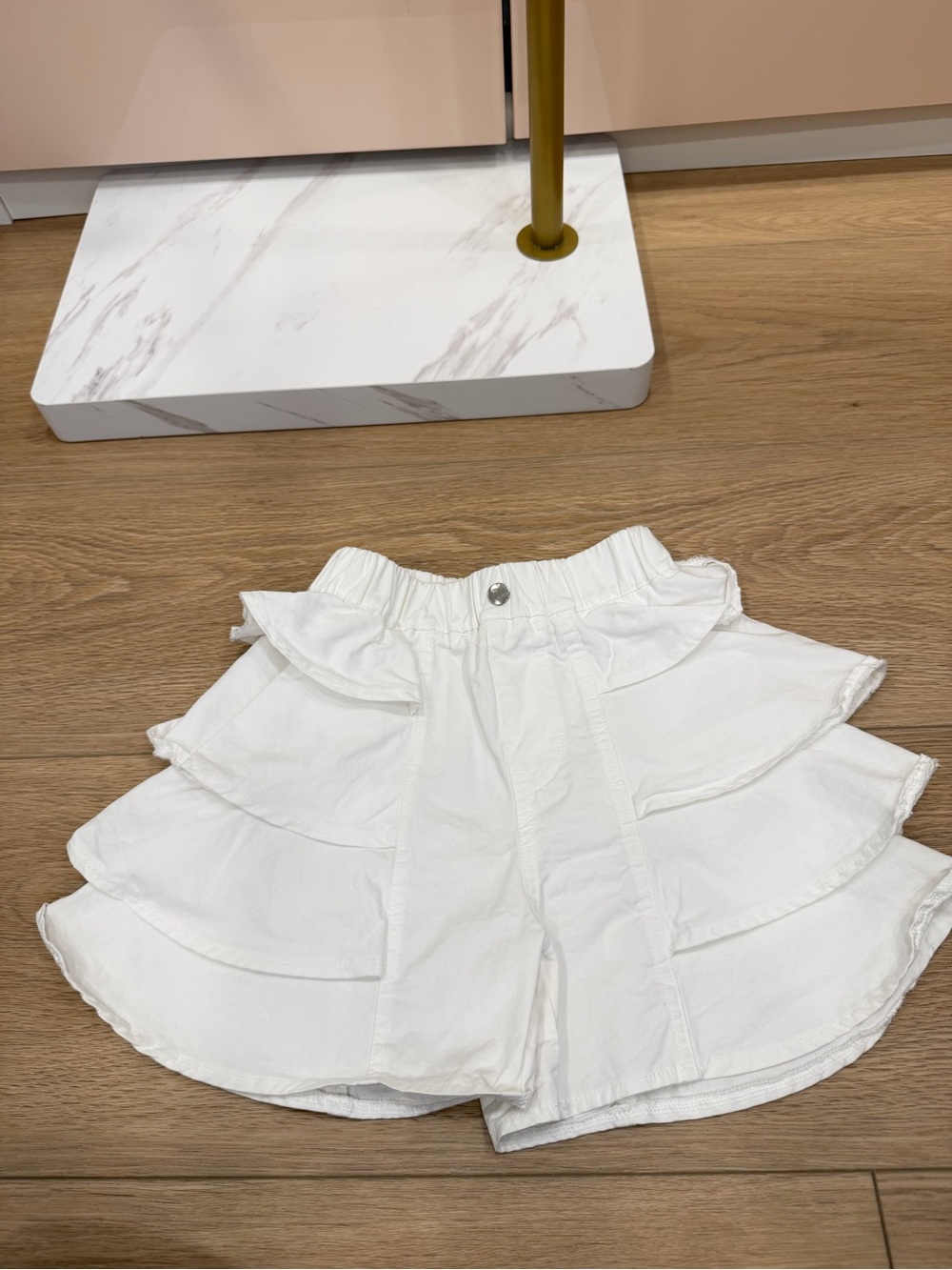 White Ruffle Tiered Girls' Ruffled Shorts with Elastic Waist